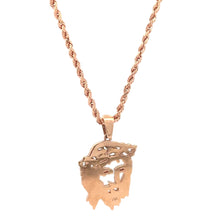 Load image into Gallery viewer, 14k rose gold and natural diamonds Jesus head pendant and Rose gold rope chain.