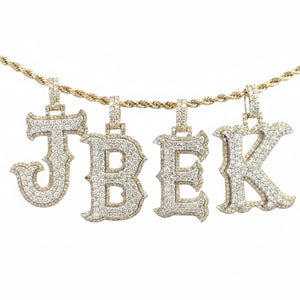 10k yellow gold and natural round diamonds Initial Pendant & Rope Chain Set.