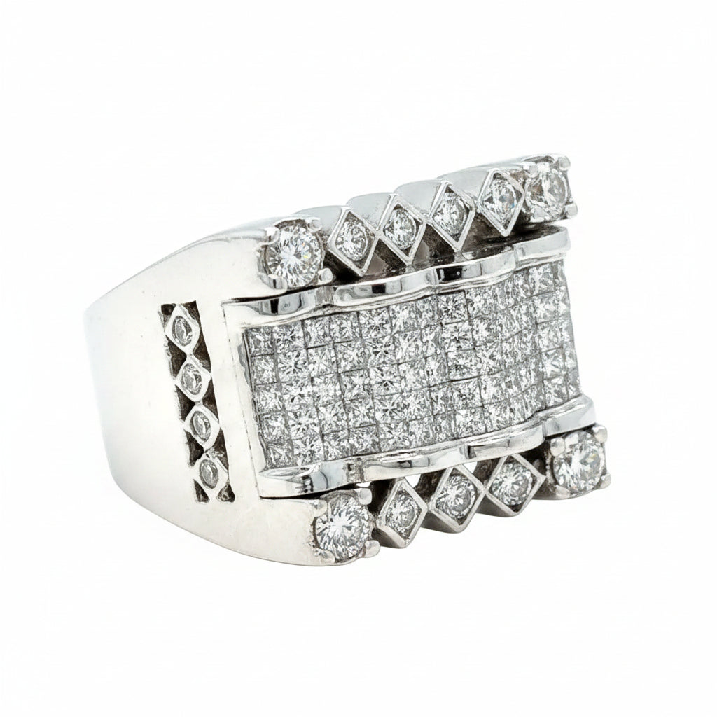 14k White gold and Natural diamond Men's Ring