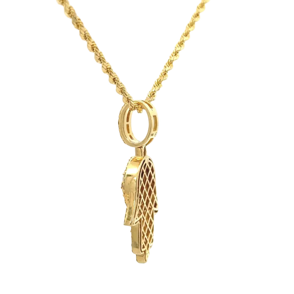 14k yellow gold and natural diamonds hamsa pendant