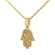 Load image into Gallery viewer, 14k yellow gold and natural diamonds hamsa pendant