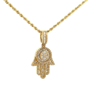 14k yellow gold and natural diamonds hamsa pendant