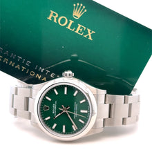 Load image into Gallery viewer, Model #277200 31 mm Rolex Watch with Stainless Steel Oyster Bracelet (Green dial, smooth bezel)