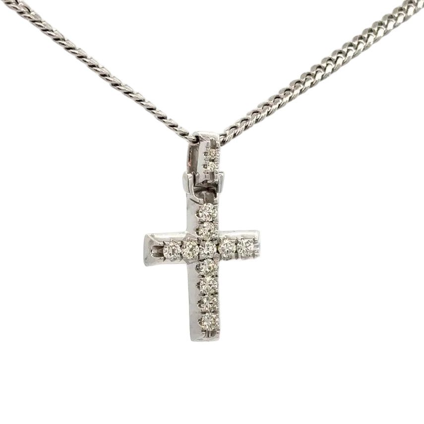 14k White gold Cross Natural diamond pendant and chain