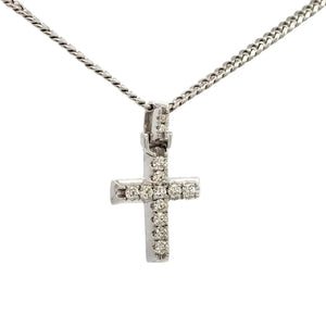 14k White gold Cross Natural diamond pendant and chain