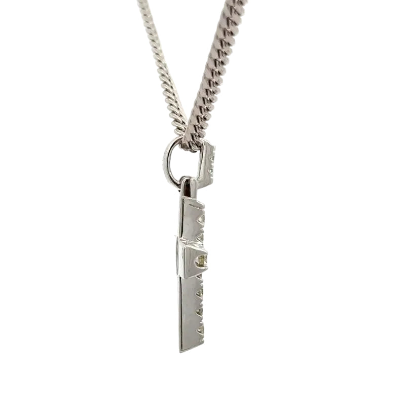 14k White gold Cross Natural diamond pendant and chain
