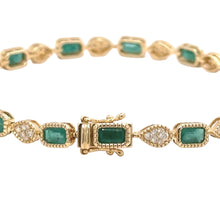 Load image into Gallery viewer, 14k yellow gold and natural emerald and diamonds bracelet.