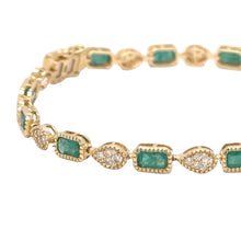 Load image into Gallery viewer, 14k yellow gold and natural emerald and diamonds bracelet.