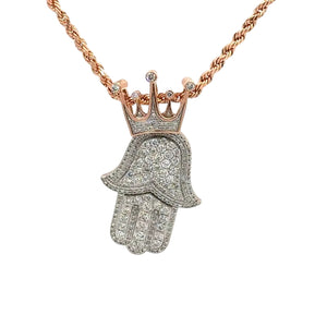10k rose & yellow gold and natural diamonds hamsa pendant and chain  (choose your color)