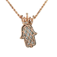 Load image into Gallery viewer, 10k rose &amp; yellow gold and natural diamonds hamsa pendant and chain  (choose your color)