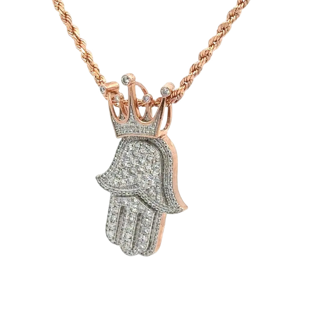 10k rose & yellow gold and natural diamonds hamsa pendant and chain  (choose your color)