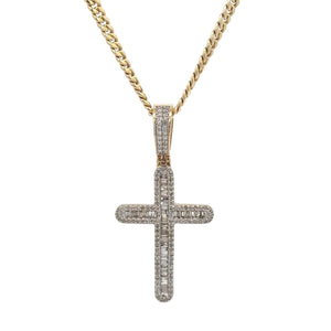 14k Yellow gold Cross Natural diamond pendant and chain