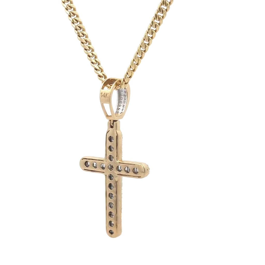 14k Yellow gold Cross Natural diamond pendant and chain