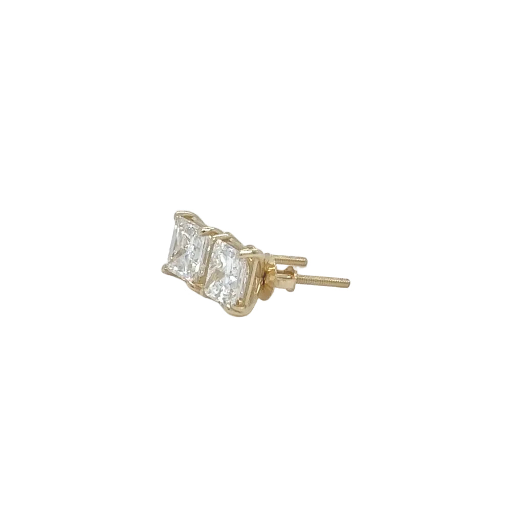 14k yellow gold and lab princess cut diamonds earrings.