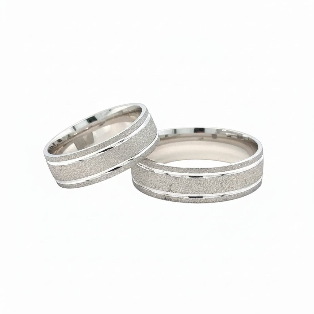 His and Hers 14k White Gold Wedding Band Rings