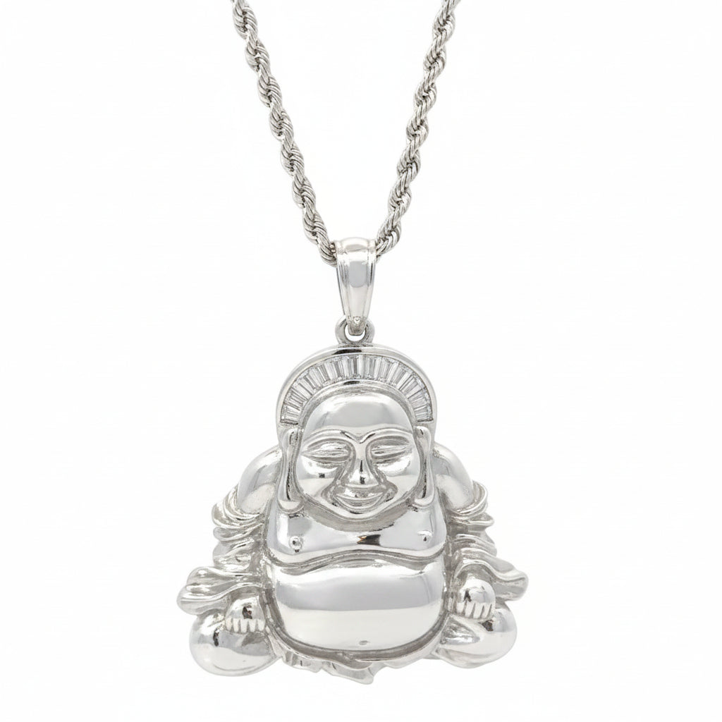 18k white gold Buddha natural diamond pendant and chain