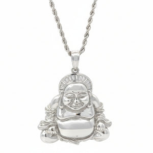 18k white gold Buddha natural diamond pendant and chain