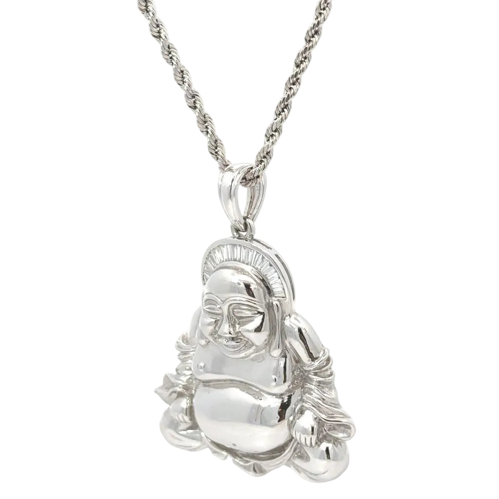 18k white gold Buddha natural diamond pendant and chain