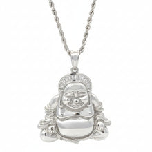 Load image into Gallery viewer, 18k white gold Buddha natural diamond pendant and chain