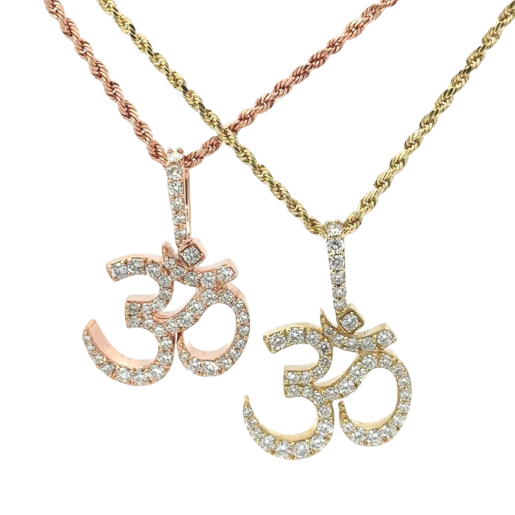 14k Gold Om Diamond Pendant and Gold rope Chain Set ( Choose your color )