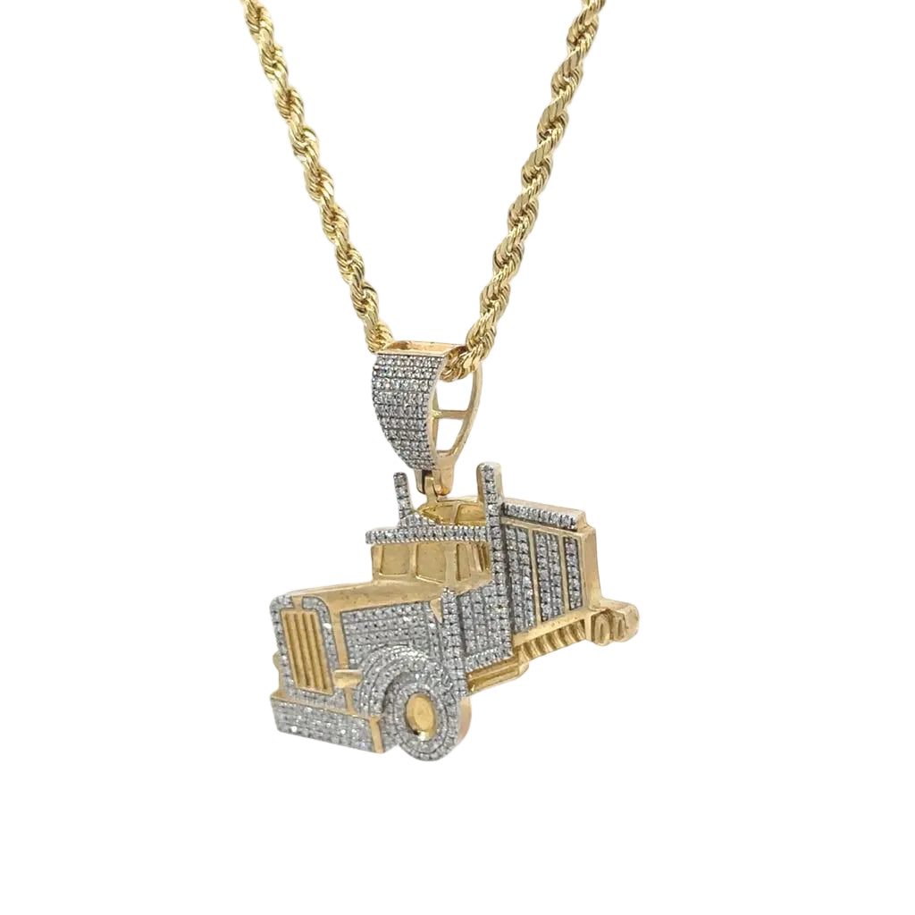 10k Yellow gold Car Natural diamond pendant and chain