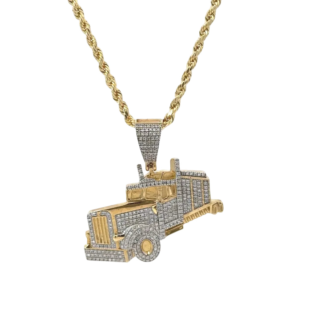 10k Yellow gold Car Natural diamond pendant and chain