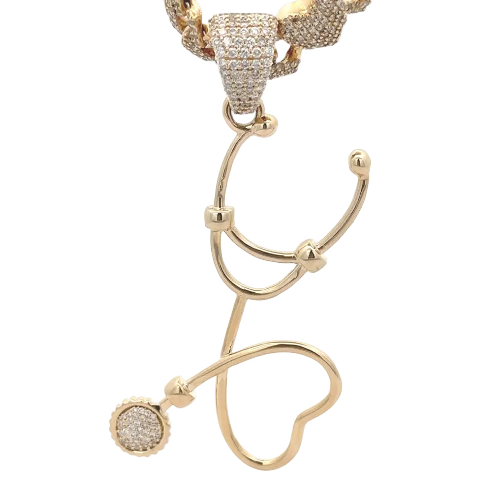 Custom 14k Yellow gold & Natural Diamonds Stethoscope Pendant.
