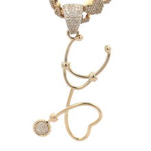 Load image into Gallery viewer, Custom 14k Yellow gold &amp; Natural Diamonds Stethoscope Pendant.