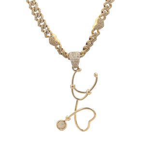 Custom 14k Yellow gold & Natural Diamonds Stethoscope Pendant.