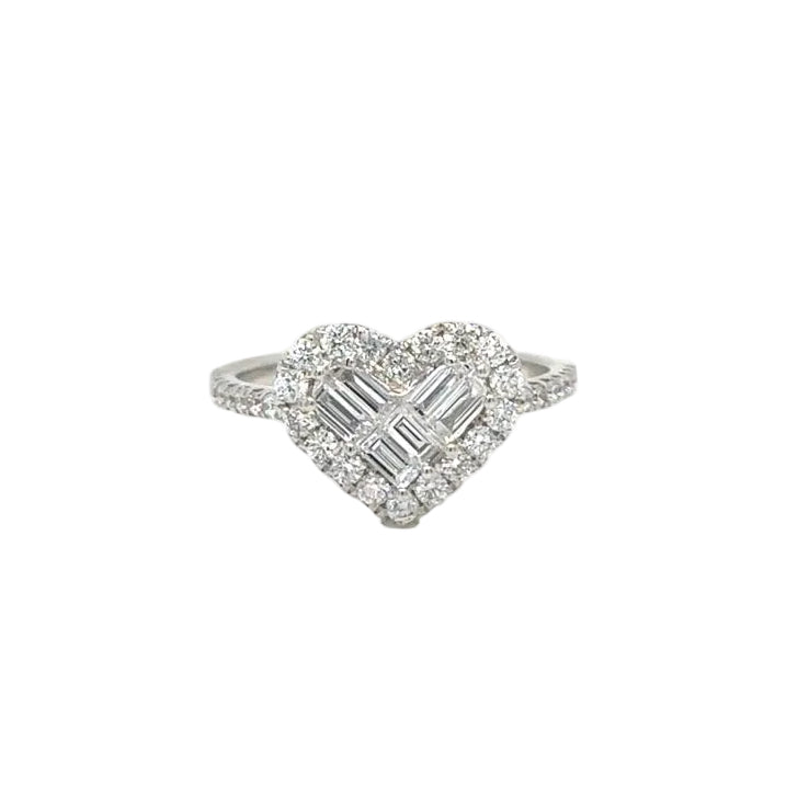 18k White Gold and Natural Diamond Heart Ring.