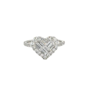 18k White Gold and Natural Diamond Heart Ring.