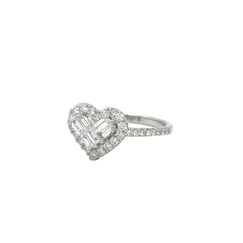 18k White Gold and Natural Diamond Heart Ring.