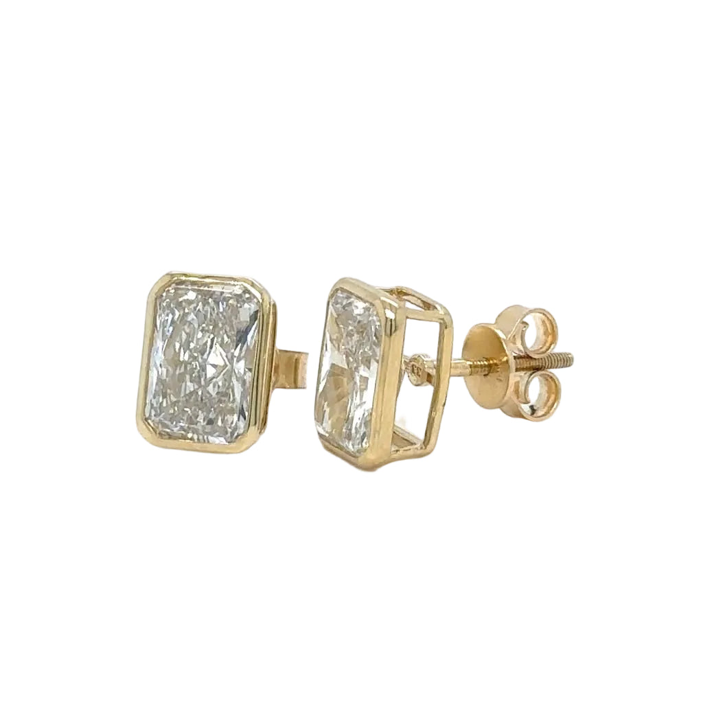 14k yellow gold lab radiant-cut stud earrings.