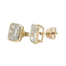 Load image into Gallery viewer, 14k yellow gold lab radiant-cut stud earrings.