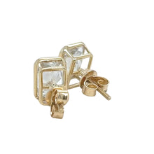 Load image into Gallery viewer, 14k yellow gold lab radiant-cut stud earrings.