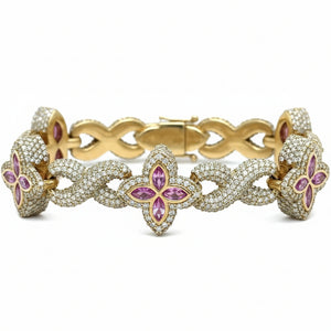 White Gold and Diamond Flower Bracelet with multicolor stones ( Choose your color)
