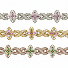 Load image into Gallery viewer, White Gold and Diamond Flower Bracelet with multicolor stones ( Choose your color)