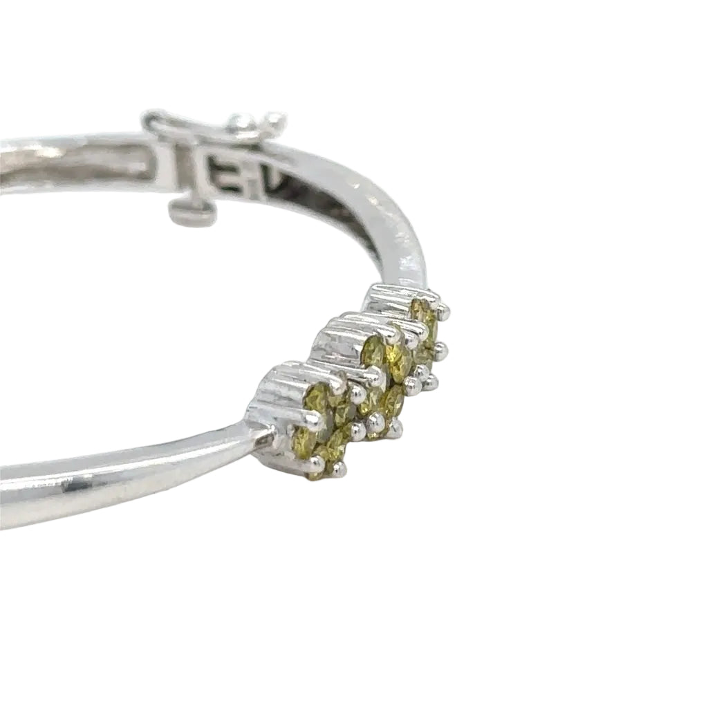 14k white gold and Diamond Fancy Flower Bangle Bracelet.