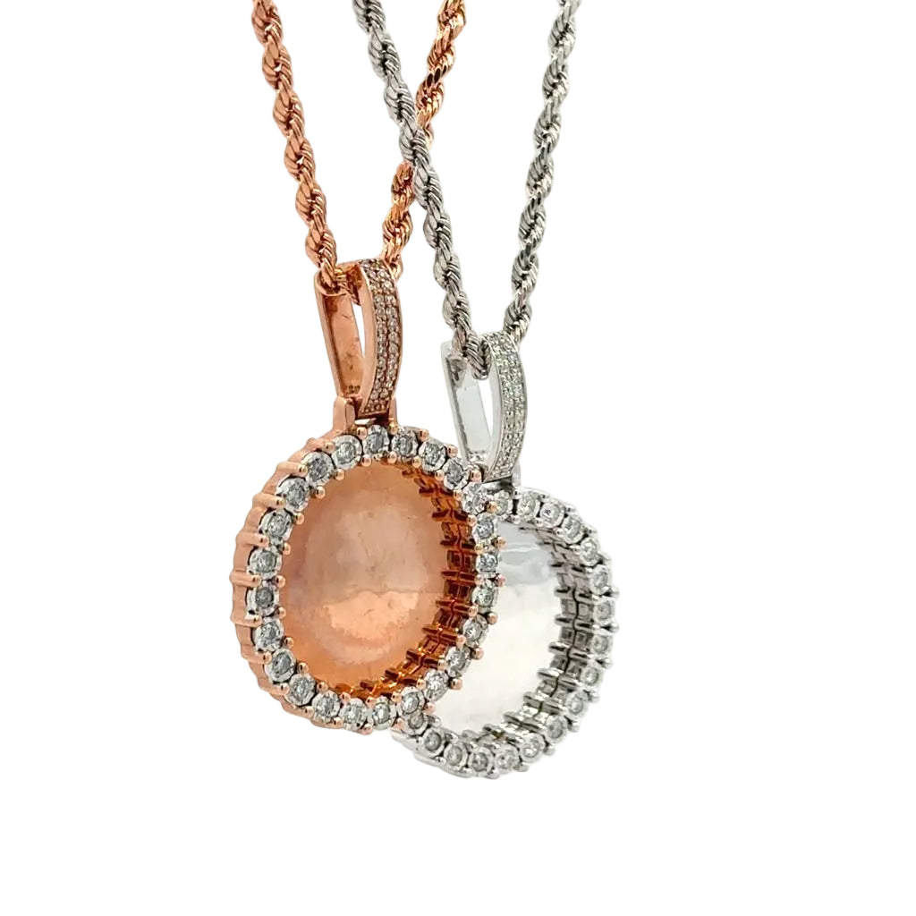 Gold and Diamond Round Shaped Memory Pendant (choose your color)