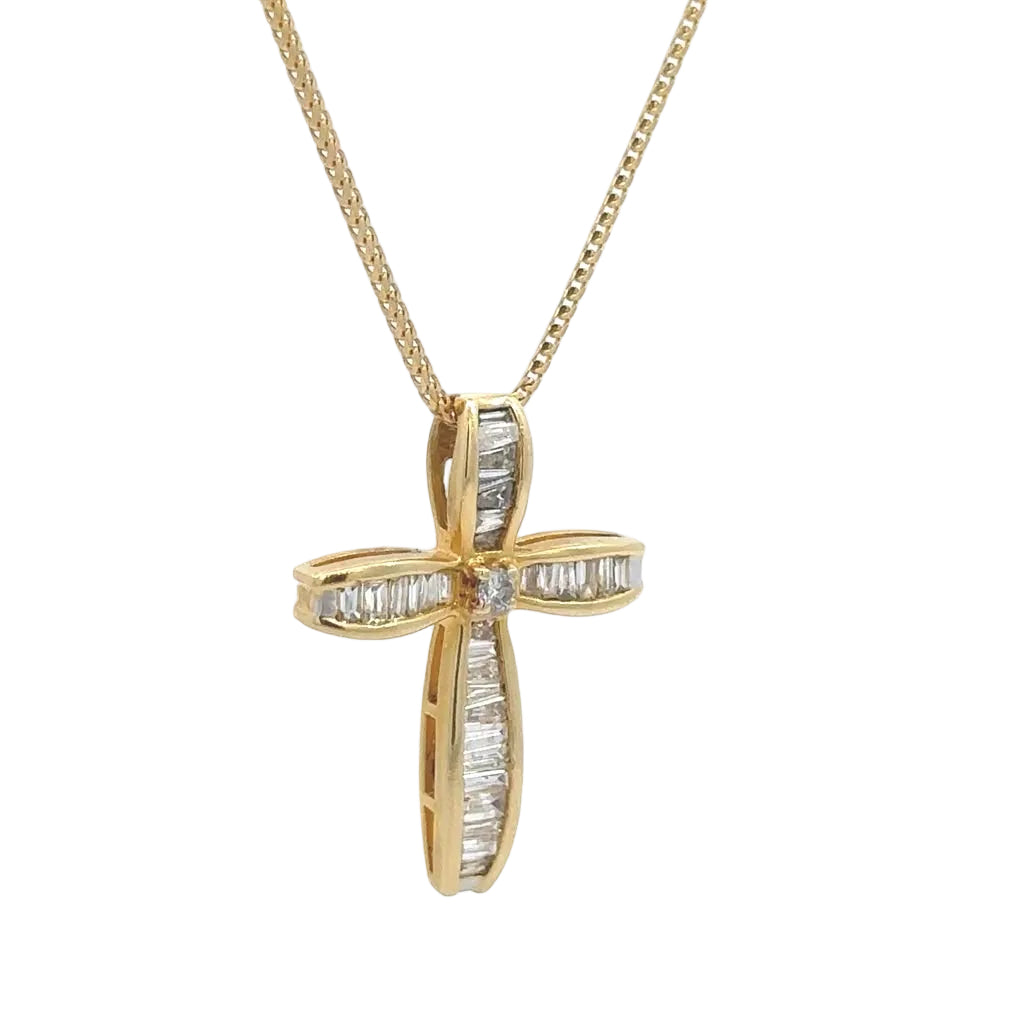 Yellow Gold Cross Diamond Pendant and Gold rope Chain Set