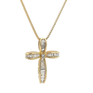 Yellow Gold Cross Diamond Pendant and Gold rope Chain Set