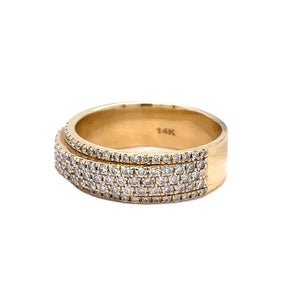 14k Yellow Gold and Diamond Wedding Band with Round Diamonds (5 rows half way)