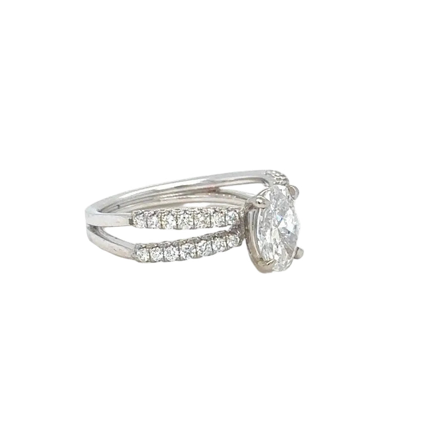 18k White gold engagement ring with double pave split-shank band and Natural diamonds.