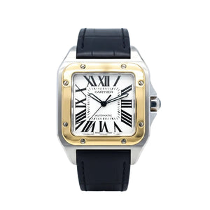 Cartier XL Santos TwoTone White Dial Yellow Gold Bezel