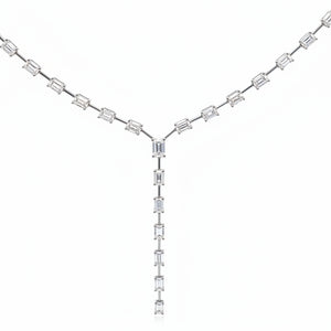 14k White Gold Lab Diamond necklace in rectangular gold setting.