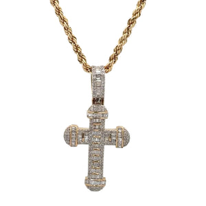 Yellow Gold Cross Diamond Pendant and Gold rope Chain Set