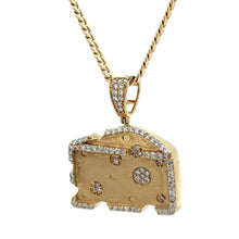Load image into Gallery viewer, Yellow Gold Cheese Diamond Pendant and Gold Cuban Chain Set
