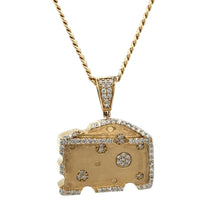 Load image into Gallery viewer, Yellow Gold Cheese Diamond Pendant and Gold Cuban Chain Set