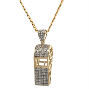 Yellow Gold Whistle Diamond Pendant and Gold Cuban Set