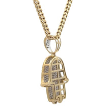 Load image into Gallery viewer, Yellow Gold Hamsa Diamond Pendant and Gold Cuban Set
